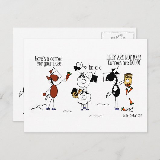 おもしろい馬と羊の雪だるま絵はがき ポストカード (正面/裏面)