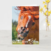 おもしろい馬の写真 I Love You カード (黄色い花)