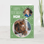 おもしろい馬ママ誕生日バ考えブラフォトグリーン カード (正面)