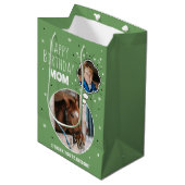 おもしろい馬ママ誕生日バ考えブラフォトグリーン ミディアムペーパーバッグ (正面アングル)