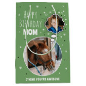 おもしろい馬ママ誕生日バ考えブラフォトグリーン ミディアムペーパーバッグ (正面)