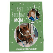 おもしろい馬ママ誕生日バ考えブラフォトグリーン ミディアムペーパーバッグ (裏面)