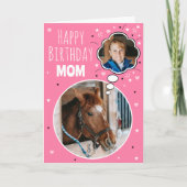 おもしろい馬ママ誕生日バ考えブラフォトピンク カード (正面)