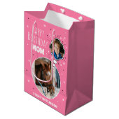 おもしろい馬ママ誕生日バ考えブラフォトピンク ミディアムペーパーバッグ (正面アングル)
