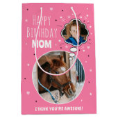 おもしろい馬ママ誕生日バ考えブラフォトピンク ミディアムペーパーバッグ (正面)