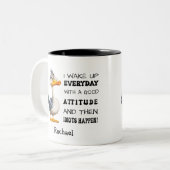 「おもしろい馬鹿が起こる」怒DuckPersonized ツートーンマグカップ (正面左)