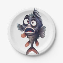 おもしろい驚いた魚 - カートゥーン魚プレートデザイン