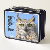 おもしろい驚く美し素晴らしい角フクロウ メタルランチボックス (裏面)