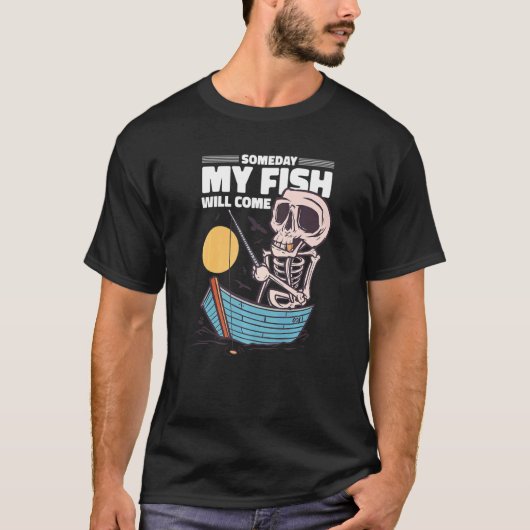 おもしろい骸骨釣り師 釣り Tシャツ (正面)