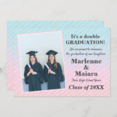 おもしろい高校生双生二重卒業写真 案内状 (正面/裏面)