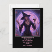 おもしろい魔女とワインハッピーハローウィン シーズンポストカード (正面/裏面)