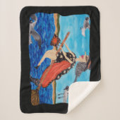 おもしろい魔女飛んでいるビーチへ シェルパブランケット (正面)