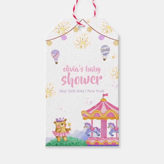 おもしろい魔法の熱気球回転木馬ベビーシャワー ギフトタグ (正面)