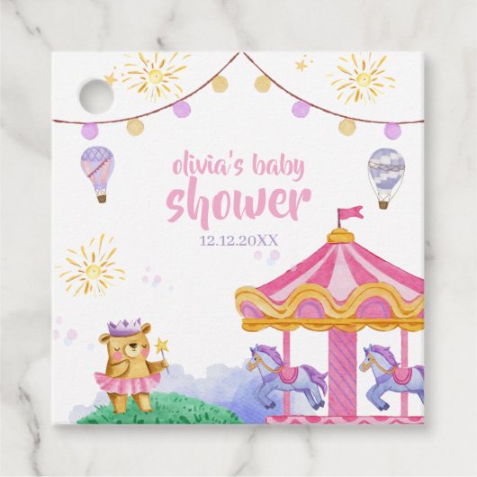 おもしろい魔法の熱気球回転木馬ベビーシャワー フェイバータグ (正面)