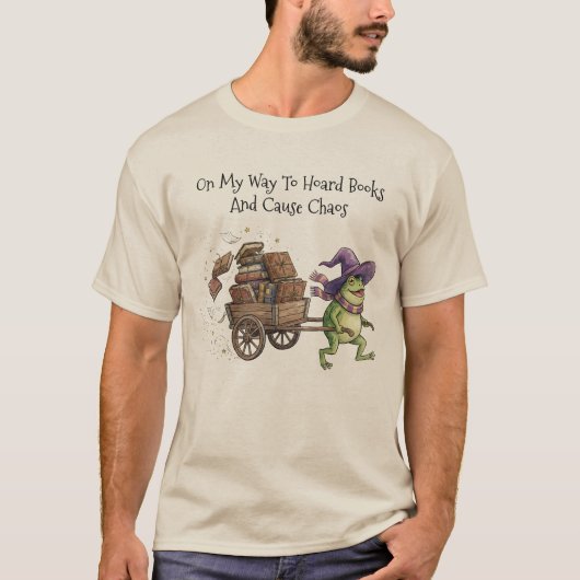 おもしろい魔法使いカエル　本の貯蔵＆読書 Tシャツ (正面)