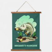 おもしろい魚の飲みカスタム文字&カラー 吊り下げ型タペストリー (正面)