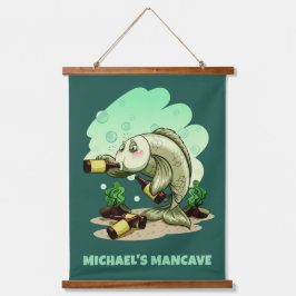 おもしろい魚の飲みカスタム文字&カラー 吊り下げ型タペストリー