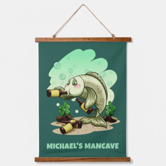 おもしろい魚の飲みカスタム文字&カラー 吊り下げ型タペストリー (正面)