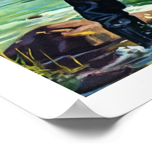 おもしろい魚釣りシーンヴィンテージアートプリント ポスター (角)