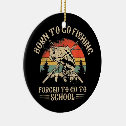 おもしろい魚釣りバスフィッシュ釣り人生まれの子供が行く セラミックオーナメント (右)