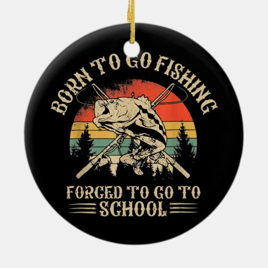 おもしろい魚釣りバスフィッシュ釣り人生まれの子供が行く セラミックオーナメント (裏面)