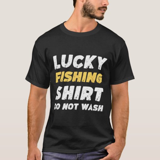 おもしろい魚釣りラッキー魚釣りシャツウォッシュ Tシャツ (正面)