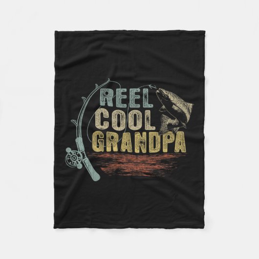 おもしろい魚釣りヴィンテージリールグカッコいいンパ フリースブランケット (正面)
