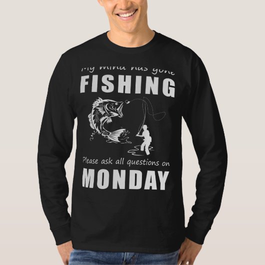 おもしろい魚釣り州の心のT型の遅延質問 Tシャツ (正面)