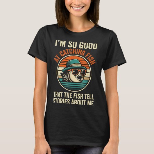 おもしろい魚釣り捕獲魚ヴィンテージ漁師B Gr Tシャツ (正面)