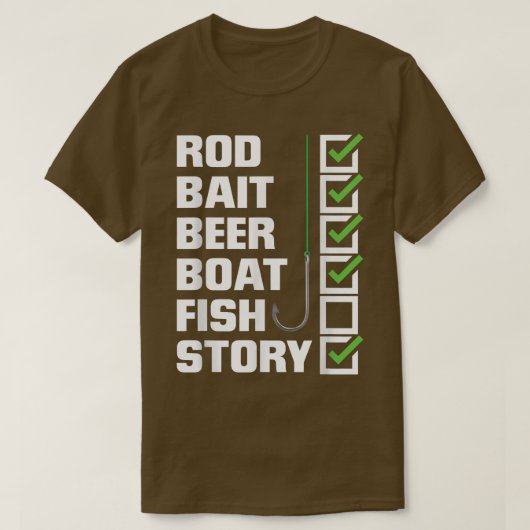おもしろい魚釣り棒餌ビールボート(No)魚ストーリー Tシャツ (デザイン正面)