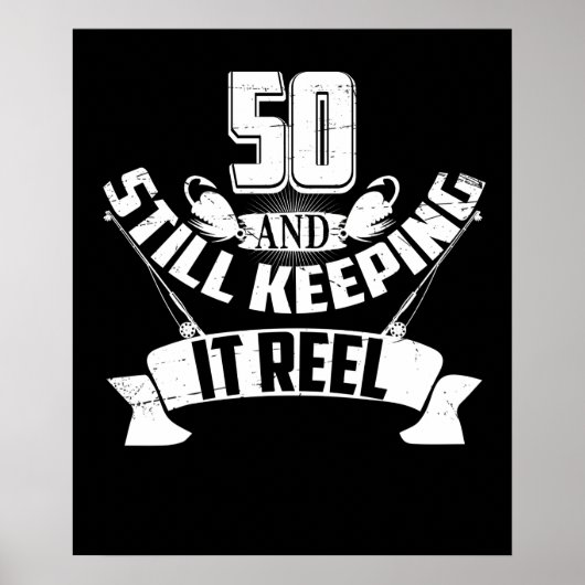 おもしろい魚釣り50位誕生日ギフト漁師50年 ポスター (正面)