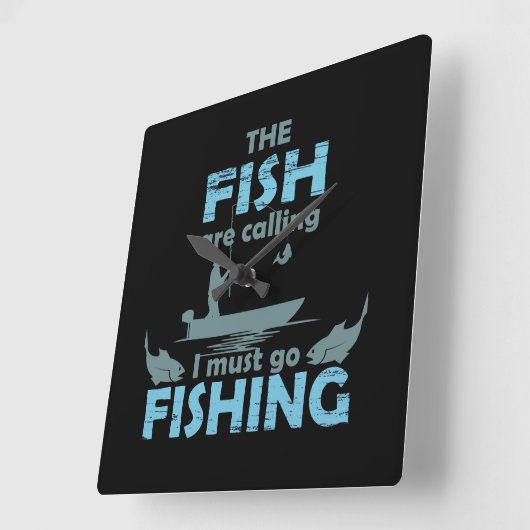 おもしろい魚釣り スクエア壁時計 (傾斜)