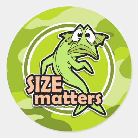 おもしろい魚釣り;明るい緑の迷彩柄、カモフラージュ ラウンドシール (正面)