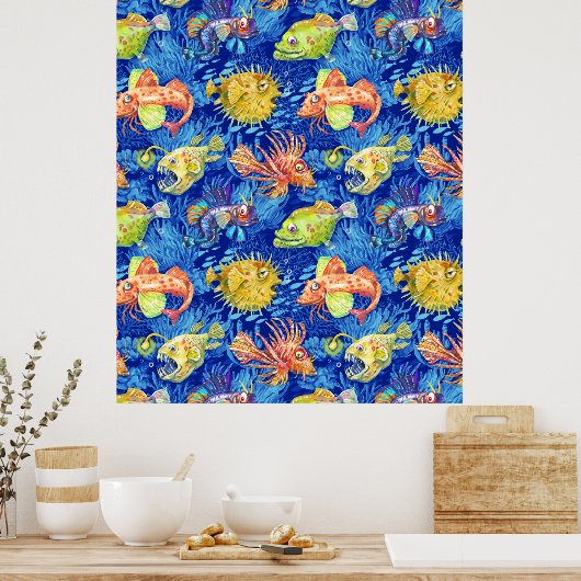 おもしろい魚 ポスター (キッチン)