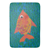 おもしろい鮮やかなオレンジ色の黄色かわいい魚オンブルーグリーン バスマット (正面縦)