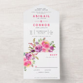 おもしろい鮮やかバイオレット明るい赤紫色フローラすべて1回で実行 オールインワン招待状 (内側)