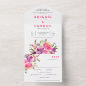 おもしろい鮮やかバイオレット明るい赤紫色フローラ オールインワン招待状 (内側)