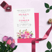 おもしろい鮮やかバイオレット明るい赤紫色フローラ 招待状