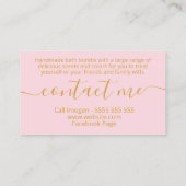 おもしろい鮮やかピンクと金ゴールド手作りの風呂爆弾 名刺 (裏面)