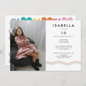 おもしろい鮮やかフォトバースデーパーティー 招待状 (正面/裏面)