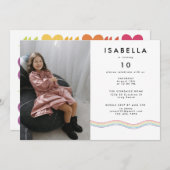 おもしろい鮮やかフォトバースデーパーティー 招待状 (正面/裏面)