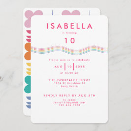 おもしろい鮮やかレトロフラワー誕生日 招待状