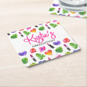 おもしろい鮮やか水彩口紅の卒業パーティー スクエアペーパーコースター (アングル)