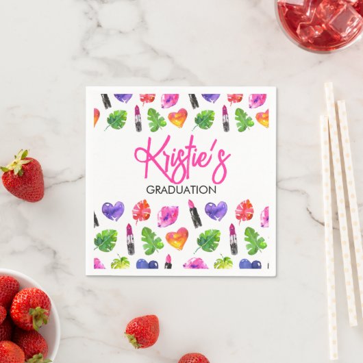 おもしろい鮮やか水彩口紅の卒業パーティー スタンダードカクテルナプキン (インサイチュ)