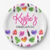 おもしろい鮮やか水彩口紅の卒業パーティー ペーパープレート (正面)