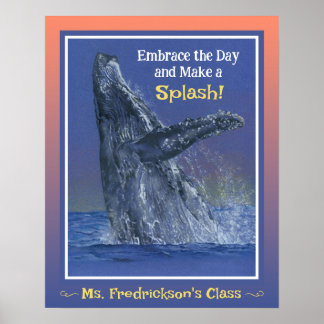 おもしろい鯨プリント教室の夕日縁ど ポスター
