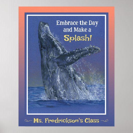 おもしろい鯨プリント教室の夕日縁ど ポスター (正面)