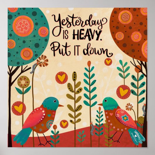 おもしろい鳥の昨日のインスパイア引用文のインスピレーション ポスター (正面)