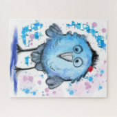 おもしろい鳥 – 水色 – かわいい ジグソーパズル (横)