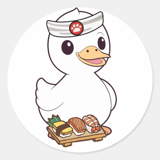 おもしろい鴨は寿司職人 ラウンドシール (正面)